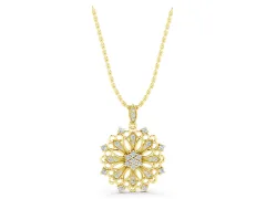 Round Diamond Cluster Pendant Set in Yellow gold with Milgrain Floral Frame