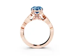 Fancy Blue Round Cut Diamond Vine Band Solitaire Ring Set in Rose gold with Milgrain Prong Setting