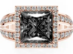 Fancy Black Princess Cut Diamond Halo Ring Set in Rose gold with Double Pavé Split Shank