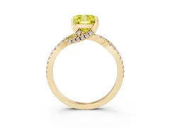 Fancy Yellow Cushion Cut Diamond Twist Pavé Solitaire Engagement Ring Set in Yellow gold with Prong Setting
