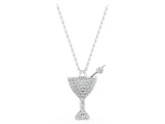 Pavé Round Diamond Martini Glass Pendant Set in Silver with Bezel Prong Olive