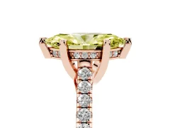 Fancy Yellow Marquise Cut Diamond Solitaire Ring Set in Rose gold with Brilliant Pavé Band and Prong Setting