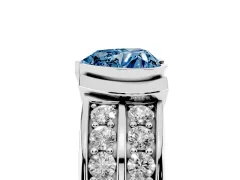 Fancy Blue Heart Cut Diamond Wide Channel Set Band Ring Set in White gold with Bezel Setting