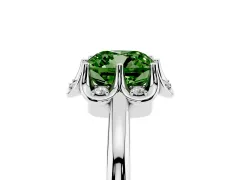Fancy Green Cushion Cut Diamond Round Cluster Halo Ring Set in Silver with Solitaire Band and Prong Setting