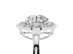 Round Cut Diamond Halo Cluster Engagement Ring Set in Silver with Solitaire Band and Prong Setting