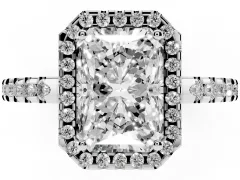 Radiant Cut Diamond Halo Ring Set in White gold with Pavé Shoulders and Halo-Framed Center