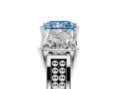 Fancy Blue Princess Cut Diamond Three-Stone Ring Set in Platinum with Textured Band