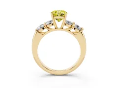 Fancy Yellow Cushion Cut Diamond Five-Stone Prong Set Ring Set in Yellow gold with Classic Band