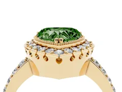 Fancy Green Heart Cut Diamond Halo Ring Set in Yellow gold with Pavé Shank and Prong Setting