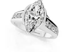 Marquise Cut Diamond Bezel-Set Solitaire Ring Set in Silver with Channel-Set Band