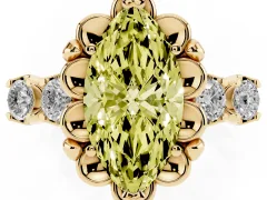 Fancy Yellow Marquise Cut Diamond Floral Halo Ring Set in Yellow gold with Shared Prong Band