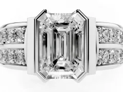 Emerald Cut Diamond Wide Channel Set Band Ring Set in Platinum with Bezel Setting