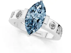Fancy Blue Marquise Cut Diamond Channel-Set Band Ring Set in Silver with Bezel Prong Setting