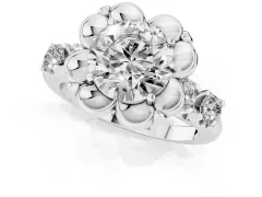 Round Cut Diamond Floral Halo Ring Set in Silver with Shared Prong Band