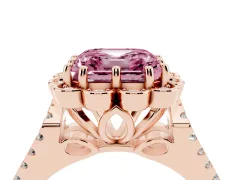 Fancy Pink Asscher Cut Diamond Floral Halo Split Shank Engagement Ring Set in Rose gold with Pavé Shank
