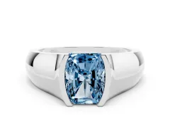 Fancy Blue Radiant Cut Diamond Bezel Solitaire Ring Set in Platinum with Wide Band