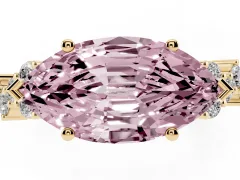 Fancy Pink Marquise Cut Diamond Ring Set in Yellow gold with Scattered Round Accents