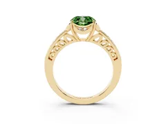 Fancy Green Cushion Cut Diamond Halo Ring Set in Yellow gold with Channel Set Band and Prong Setting