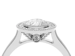 Pear Cut Diamond Halo Milgrain Pavé Band Ring Set in Silver with Prong Setting