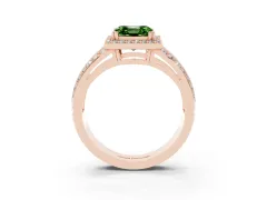 Fancy Green Asscher Cut Diamond Halo Ring Set in Rose gold with Double Pavé Split Shank