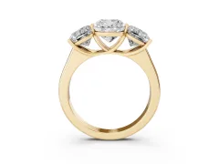 Cushion Cut Diamond Three-Stone Ring Set in Yellow gold with Plain Polished Band
