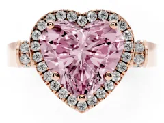Fancy Pink Heart Cut Diamond Halo Ring Set in Rose gold with Twist Band and Pavé Accents