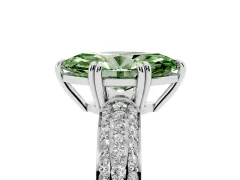 Fancy Green Marquise Cut Diamond Solitaire Ring Set in Platinum with Multi-Row Round Pavé Band and Prong Setting