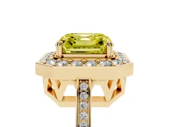 Fancy Yellow Asscher Cut Diamond Halo Ring Set in Yellow gold with Accent-Lined Split Shank and Prong Setting