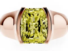 Fancy Yellow Radiant Cut Diamond Bezel Solitaire Ring Set in Rose gold with Wide Band