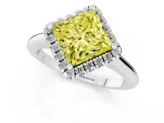 Fancy Yellow Princess Cut Diamond Halo Engagement Ring Set in Silver with Pavé Band and Rising Shoulders
