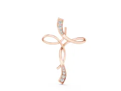 Pavé Round Diamond Twist Cross Pendant Set in Rose gold with Prong Setting