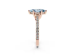Fancy Blue Marquise Cut Diamond Solitaire Ring Set in Rose gold with Brilliant Pavé Band and Prong Setting