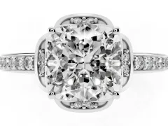 Cushion Cut Diamond Halo Ring Set in Silver with Channel Set Band and Prong Setting
