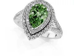 Fancy Green Pear Cut Diamond Double Halo Ring Set in Platinum with Pavé Band