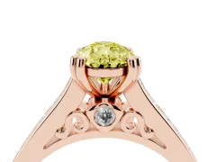Fancy Yellow Pear Cut Diamond Channel Set Solitaire Engagement Ring Set in Rose gold with Prong Setting