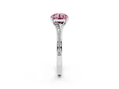 Fancy Pink Round Cut Diamond Solitaire Ring Set in Silver with Pavé Accent Band and Classic Prong Setting