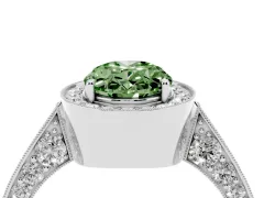 Fancy Green Oval Cut Diamond Halo Engagement Ring Set in Silver with Accent Split Shank Band