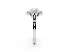 Cushion Cut Diamond Cluster Halo Ring Set in Platinum with Milgrain Bezel Accents and Plain Band