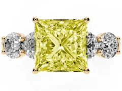 Fancy Yellow Princess Cut Diamond Five-Stone Prong Set Ring Set in Yellow gold with Classic Band