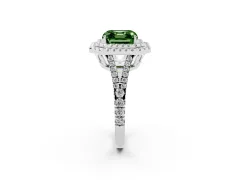 Fancy Green Asscher Cut Diamond Double Halo Ring Set in White gold with Pavé Band
