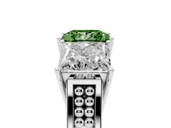 Fancy Green Princess Cut Diamond Three-Stone Ring Set in Platinum with Textured Band