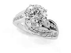 Round Cut Diamond Solitaire Ring Set in Silver with Layered Twist Pavé Band