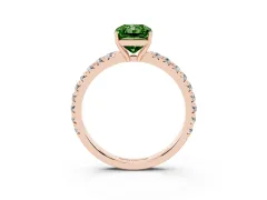 Fancy Green Radiant Cut Diamond Pavé Solitaire Engagement Ring Set in Rose gold with Prong Setting