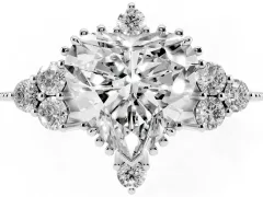 Heart Cut Diamond Cluster Ring Set in Silver with Beaded Band