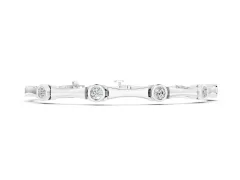 Round Diamond Bezel-Set Bamboo Link Bracelet Set in Silver