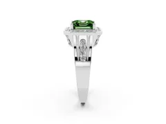 Fancy Green Asscher Cut Diamond Halo Ring Set in Silver with Pavé and Bezel Accent Split Shank