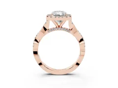 Radiant Cut Diamond Halo Twist Band Solitaire Ring Set in Rose gold with Prong Setting