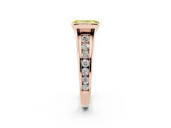 Fancy Yellow Emerald Cut Diamond Bezel-Set Solitaire Ring Set in Rose gold with Channel-Set Band