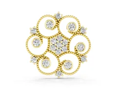 Round Diamond Swirl Pendant Set in Yellow gold with Milgrain Edge