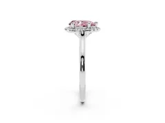 Fancy Pink Pear Cut Diamond Halo Engagement Ring Set in White gold with Pavé Band and Rising Shoulders
